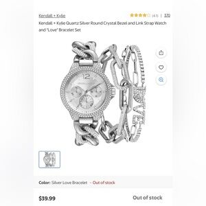 Kendall & Kylie quartz silver and link strap watch & love bracelet set! New!